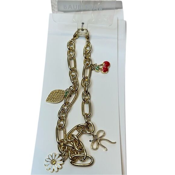 Bauble Bar Phone Charm Wristlet NEW Gold Lemon Cherry Daisy Bow 12 inch - Picture 1 of 8